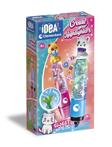 Clementoni Idea - Create Your Highlighters: Sweet Pets, Laboratorio degli Evidenziatori Personalizzati, Kit Creativo per Bambini 6+ Anni, con 2 Evidenziatori Personalizzabili con Accessori, 18875