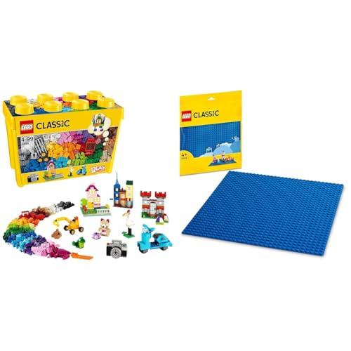 LEGO Classic Scatola Mattoncini Creativi Grande, Contenitore con Idee Creative per Costruire & Classic Base Blu, Tavola per Costruzioni Quadrata con 32x32 Bottoncini