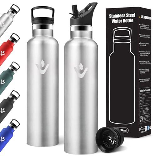 Motswedi Borraccia Termica 1 litro, Con 2 Tappi, Borraccia con Cannuccia, Doppia Parete, Bottiglia Termica, A Prova di Perdite, Bottiglia acqua Per Sport, Campeggio, Palestra, Acciaio Inossidabile