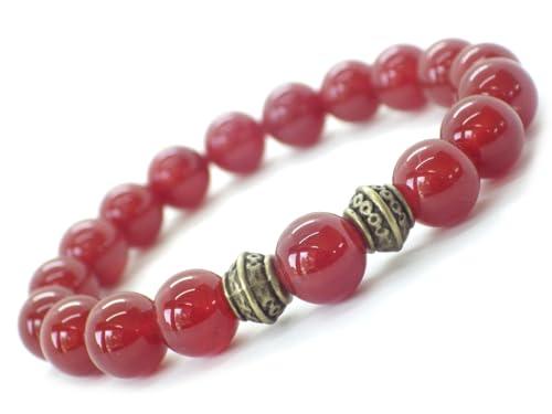 Bracciale etnico da donna in perline di corniola rossa e perline tibetane in ottone