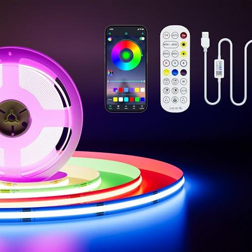 PAUTIX USB RGB Striscia LED COB 2M 5V,Dimmerabile RGB COB LED Strip con Telecomando RF e Controllo APP,Flessibile e Cambio Colore USB LED Strisce con Modalità Musica Per TV,Cucina,Partito DIY Decor