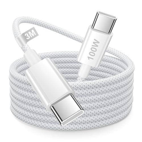 Cavo USB Type-C 3 Metri, 100W Cavo USB C USB C Nylon Cavo Type C to Type C Ricarica Rapida Cavetto Tipo C Filo Caricatore per iPhone 15 16 17 Pro Max/Plus,iPad Pro/Air,MacBook Air/Pro,Samsung S25 S24