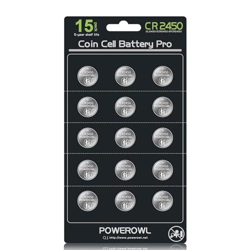 POWEROWL - Batterie Cr2450 Confezione Da 15, BABY SECURE PACKAGING, Batterie Al Litio Da 3 V, 10 Anni Senza Perdite, Cr 2450 A Lunga Durata