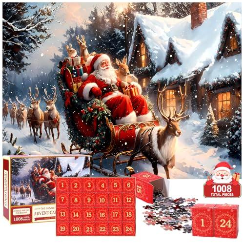 Calendario dell'Avvento 2025 Puzzle di Natale,24 Scatole da 1008 Pezzi Calendario Natalizio con Conto Alla Rovescia di Babbo Natale,Regali di Natale per Adulti e Bambini