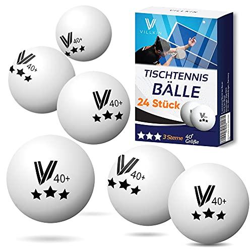 Villkin Palline da ping pong a 3 stelle, 40 + 24 pezzi, a lunga durata, per il tempo libero e la competizione, da tavolo da tennis, 40 mm (bianco)