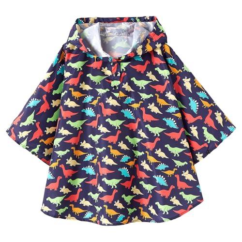 QIKADO Poncho Antipioggia Bambino, Poncho Pioggia Bambina con Cappuccio e Bottoni Portatile Dinosauro multicolore/S/1-3anni
