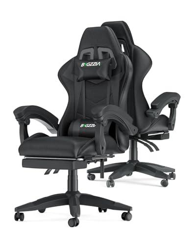 Racingreat Sedia da gaming, ergonomica, per gamer, con cuscino lombare e poggiatesta, regolabile in altezza, sedia per computer, per ufficio, per adulti, ragazze e ragazzi (Con poggiapiedi,Nero