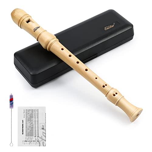 Eastar Flauto a becco soprano in stile tedesco per principianti, bambino, chiave di do, in legno di acero, in tre parti, con portachiavi rigido, tabella delle dita, ERS-31GM