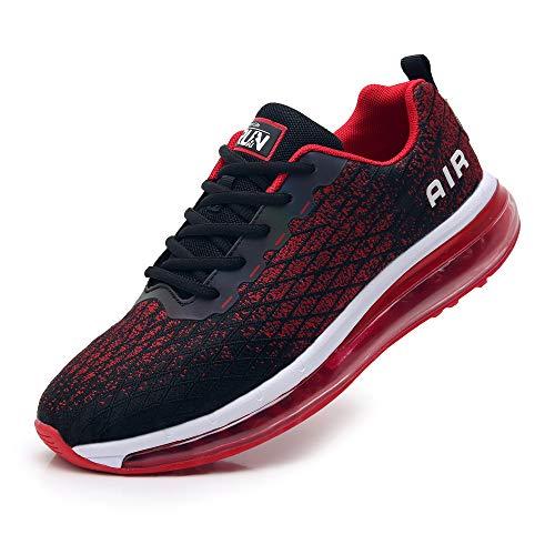 TORISKY Scarpe Uomo Donna Scarpe da Ginnastica Air Sneakers Running Sportive Casual Interior all'Aperto, Rosso/Nero, Taglia 47EU (8998-BK/Red47)