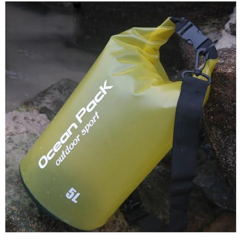 Borsa impermeabile da 5 l, leggera, a tracolla singola, per viaggi, nuoto, canottaggio, kayak, campeggio, spiaggia, giallo