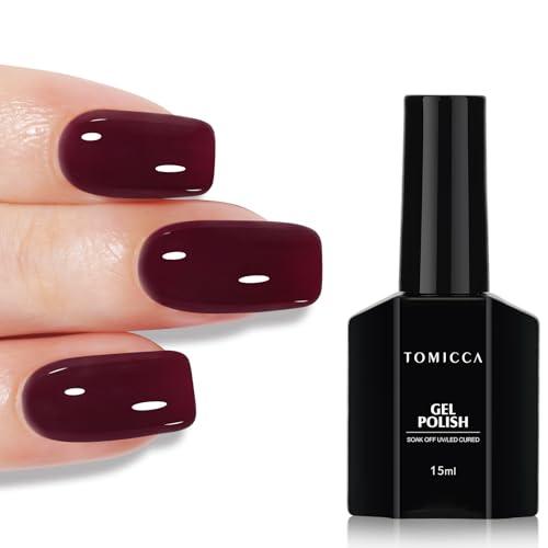 TOMICCA 15ml Smalto gel per unghie in gommalacca, rosso scuro ciliegia prugna, Smalto Semipermanente Unghie UV, arte Manicure fai da te Regali