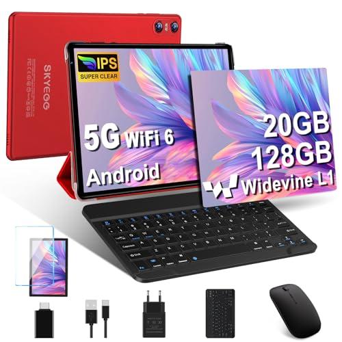 SKYEGG Tablet 10 Pollici Android 14, 20 GB RAM + 128 GB ROM(Espandibile Fino a 1 TB), Octa-Core, 5G Wi-Fi 6, 8MP + 5MP, 6000mAh, Widevine L1, USB-C Tablet con Tastiera + Mouse + Custodia, Rosso