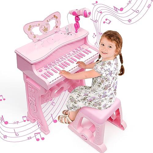 Pianoforte Elettronico per Bambini|Pianoforte Giocattolo con 37 Tasti - Set Pianola per Bambini| Giocattolo Musicale Ed Educativo Con Microfono Più Modalità Di Musica Leggera, Sgabello