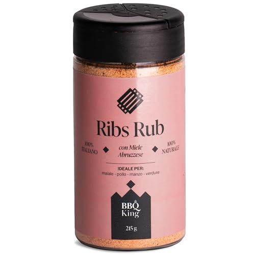 BBQ KING - Ribs Rub Confezione da 215 Gr, Dry Rub Bbq per Costine di Maiale Ideale per Barbecue e Grill, Set Spezie Cucina 100% Made in Italy, Miscela di Spezie per Costine (Saint Louis o Baby Back)