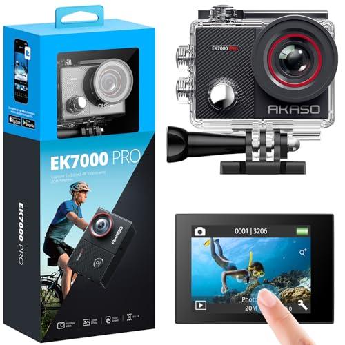 AKASO EK7000 Pro Action Cam 4K 20MP WiFi, Fotocamera Subacquea 40M, Impermeabile Videocamera EIS Stabilizzazione con Touch Screen, Angolo Variabile, 2.4G Telecomando e Kit di Accessori
