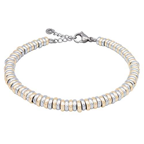 ParticolarModa Bracciale Donna regolabile anellini acciaio alluminio morbido 5 mm (Regolabile da 19 a 22 cm (x polso 16-18), Argentato/Dorato)