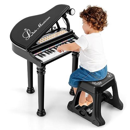 RELAX4LIFE Pianoforte per Bambini con 31 Tasti e Sgabello, Tastiera Pianoforte Elettronico con Microfono Regolabile, Giocattolo Musicale Regalo per Bambini 3+ Anni (Nero)