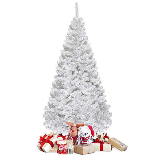 COSTWAY Albero di Natale 150/180/210/240 cm, Albero di Natale Bianco con 350/650/950/1138 Rami in PVC e Supporto in Metallo, Albero di Natale Artificiale per Casa, Ufficio e Negozio (180 cm)
