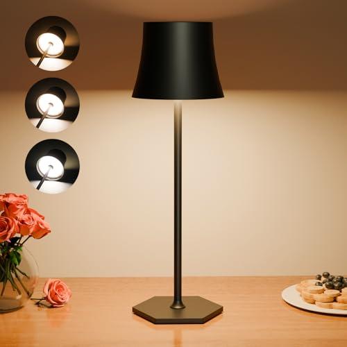 Tyonto Lampada LED Ricaricabile Senza Fili,Adatta Tavolo,Comodino,Scrivania,Soggiorno,Ambienti Interno,Esterno.3 Temperature Colore Regolabili,Caricamento USB (1 pezzo, nero)