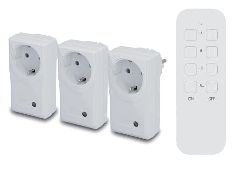 Unitec 48110 Kit interruttore remoto wireless con funzione di autoapprendimento, set di prese radio, 3 prese+1 telecomando, bianco