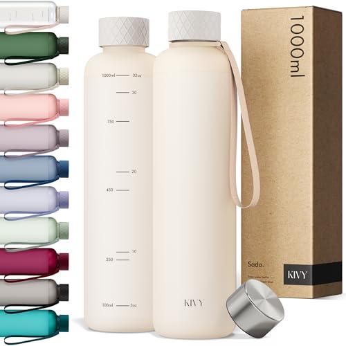 KIVY Borraccia Tritan (1000 ml) adatta per anidride carbonica, leggera, borraccia da palestra, borraccia sportiva, colore beige, borraccia sportiva da 1 litro, senza BPA