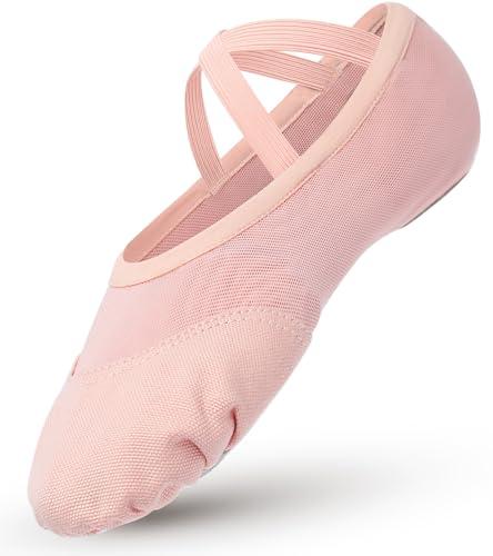 Scarpette Danza Classica Bambina Mezze Punte Estensibile Scarpe Ballerina Tela Mesh Scarpe da Ballo per Bambina Ragazze Donna Adulto Colore Rosa EU 30