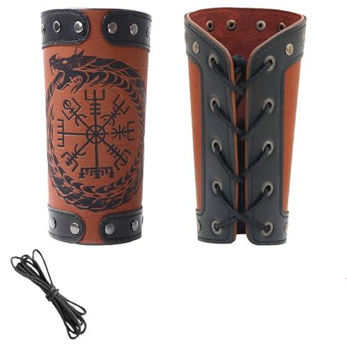LUKIUP 2 pezzi parabraccia in pelle, cinturino da polso vichingo, Bracciali per Tiro con L'arco Medievali, parabraccio medievale, Polsino in pelle bovina vintage, per attività LARP, Halloween