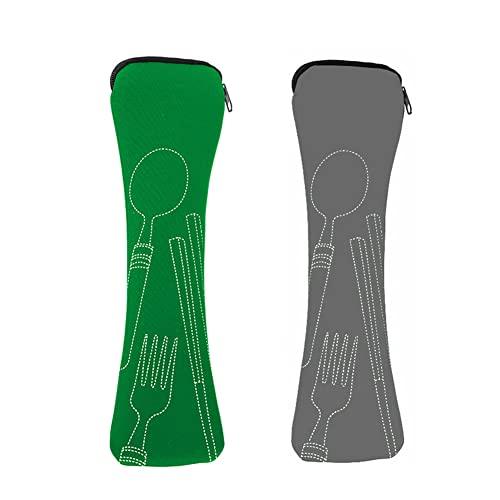 Borsa per posate, 2 pezzi, borsa per posate portatile con chiusura lampo, in neoprene, per viaggi, campeggio, picnic, scuola, pranzo (24 x 6,5 cm)