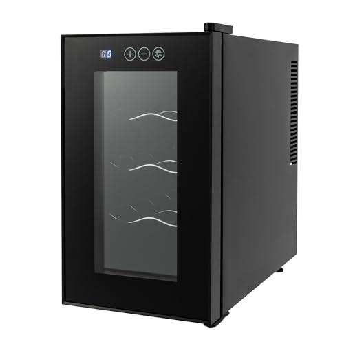 Fliuyr Raffreddatore per vino per 8 bottiglie, mini compressore, frigorifero per vino da 46,4 a 64,4 °F, regolazione della temperatura regolabile, cantina per vino autoportante per rosso