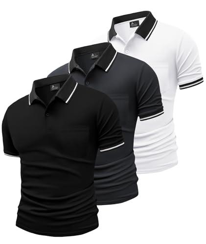 SwissWell 3 Pezzi Polo Uomo Manica Corta Traspirante Estiva Golf Polo Shirt, Nero+Grigio Scuro+Bianco L