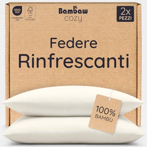 Bambaw Federa bambù 50x70 cm, Confezione da 2, Federe antiacaro e anallergiche, Federa cuscino anti acne, antirughe e anticrespo, Federe rinfrescanti 50x70 cm estive, Certificate Oeko-Tex (Beige)