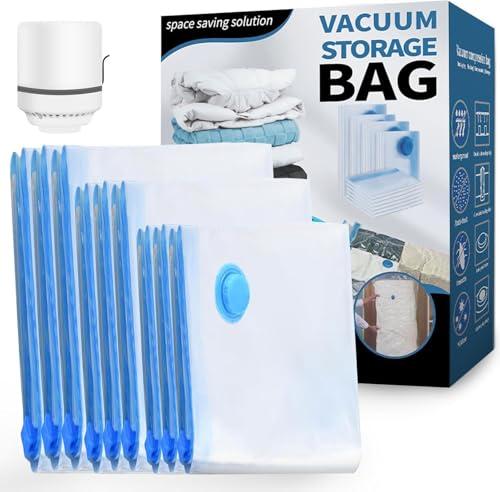 Sacchetti Sottovuoto Vestiti con Pompa Elettrica, 9 Pezzi di Buste Sottovuoto Vestiti (3 jumbo, 3 medi, 3 piccoli), Sacchi Sottovuoto Piumoni per Coperte, Piumino, Cuscini, Trapunte, Viaggi