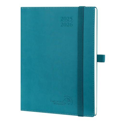 POPRUN Agenda 2025 2026 Settimanale Verticale 22 x 16,5 cm, Diario Scuola 17 Mesi da Ago.2025 a Dic.2026, Copertina Morbida in Pelle Vegana e Carta Spessa da 80 GSM, Verde Pacifico
