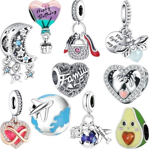 WINRARO 10PCS Charms Compatibili con Pandora Charms Braccialetto Collana, Charm per Braccialetti per Donne, Regalo di Gioielli Perfetto per Donne, Ideale per Natale, Compleanni, Festa della Mamma.