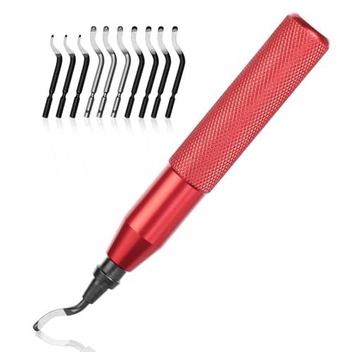 Flintronic Sbavatore di Attrezzi Set, 1 Maniglia in Plastica con 11 Lame HSS 360 ° Lame di Sbavatura in Plastica Rotanti per Stampe 3D Tubi, Plastica, Alluminio, Rame, PVC e Acciaio(Rosso)