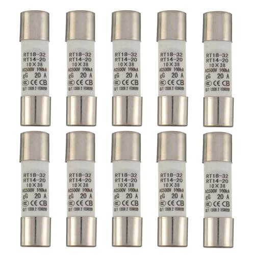 SIGANDG 20A 500V Fusibile tubolare ceramico RT18-32 10x38mm Fusibili cilindrici ad alta tensione (confezione da 10)