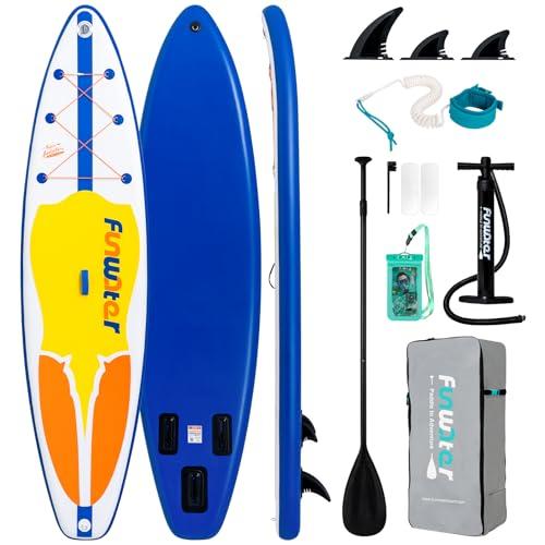 FunWater Gonfiabile Stand Up Paddle Board Con Zaino, Pompa, Guinzaglio Di Sicurezza, Pagaia, Borsa Impermeabile Per Il Telefono, 3 Pinne, Adatto A Tutti I Livelli Di Abilità