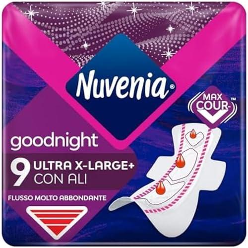 Nuvenia, Assorbente Ultra Notte con Ali XL, Assorbenti per Flusso Molto Abbondante, Confezione da 9 Assorbenti
