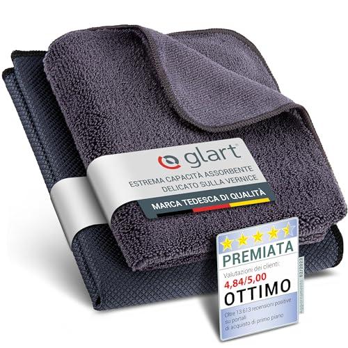 Glart 4432K Set di 2 panni in microfibra per vetri auto, Fishskin 60x40 cm e panno asciugatura 32x32 cm, set lavaggio adatto anche per pulizia finestre