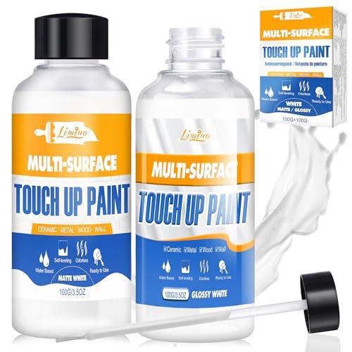 Vernice di Ritocco - 100g Opaco e 100g Lucido Bianco Penna Vernice di Ritocco per Riparare Graffi su Multi-Superfici come Vasche, Piastrelle, Smalto - Asciugatura Rapida per Pareti, Pavimenti, Mobili