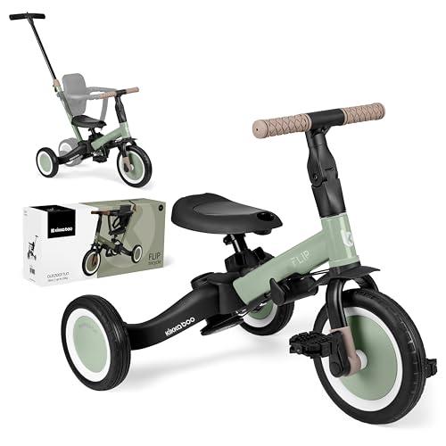KikkaBoo Triciclo Evolutivo 5 in 1 per Bambini da 1 a 5 Anni FLIP, Triciclo Passeggino con Maniglione Regolabile, Con o Senza Pedali, Trasformabile in Bicicletta, Verde militare