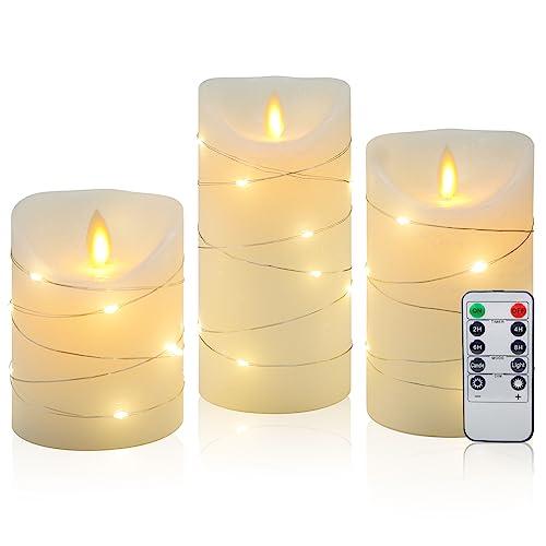 CCLIFE velas elettriche e LED in vera cera con telecomando, funzione timer, paraffina, funzionamento a batteria,Bianco 3 pezzi