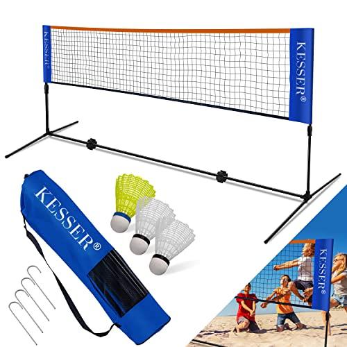 KESSER Rete per badminton e tennis, 3 volani regolabili, 107/120/155 cm, struttura stabile, set con rete, 3 volani e 3 palline da tennis, accessori di montaggio, borsa