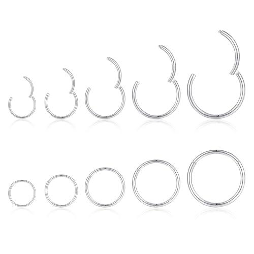 xolear 10 Pezzi Piercing Naso Set, Nostril Piercing Acciaio Chirurgico, Orecchini a Cerchio per Naso in Acciaio Inossidabile, Gioielli a Cerchio per Donne e Uomini, 6/8/10/12/14 mm (Argento)