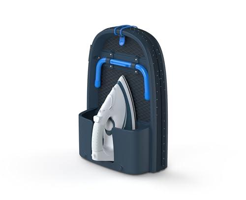 Joseph Joseph Pocket Plus, Asse da Stiro da Tavolo Pieghevole Salvaspazio con Copriasse in Cotone e Porta Ferro da Stiro Integrato, Nero/Blu