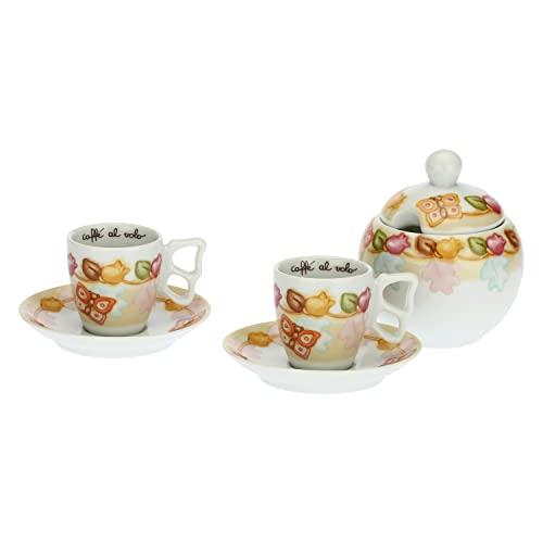 THUN - Set di 2 Tazzine da caffè con Zuccheriera - Linea Grace, Home Is Where Your Family Is - Cucina, caffè al Volo - Porcellana - Tazzina Ø 6,5 cm; 5,5 cm h; 110 ml; Piattino Ø 11,5 cm