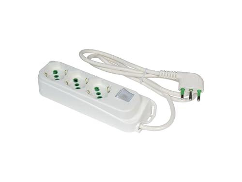 FANTON 47460 Multipresa 3 posti OMEGA 3 prese bipasso schuko 2P+T 16A ciabatta cavo 1,5 m. spina a squadra grande 2P+T 16A + interruttore bipolare luminoso