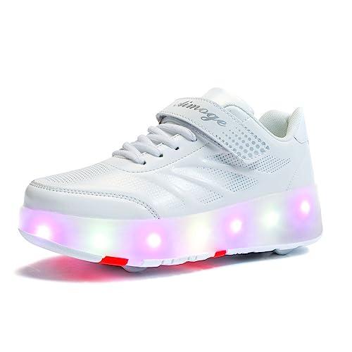 Roller Skates per Ragazzi e Ragazze, Scarpe con Quattro Ruote, Sportive Unisex, Bianche, 33 EU