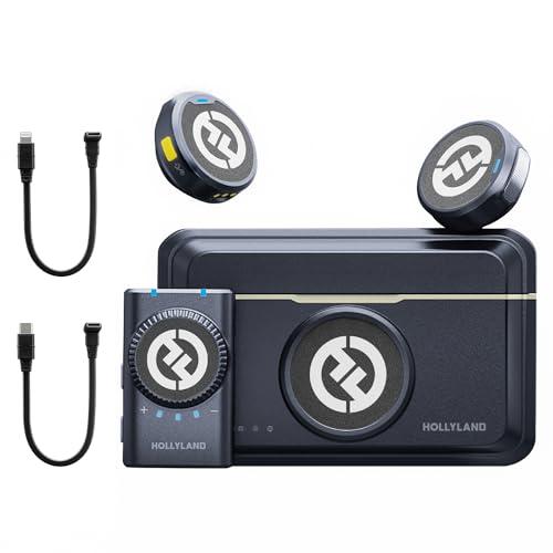 Hollyland Lark M2 Microfono lavalier wireless compatibile con camera, iPhone, Android, PC, 300 m, Hi-Fi audio, cancellazione del rumore, 30H Durata, microfono lavalier per Livestream, Vlog - Nero