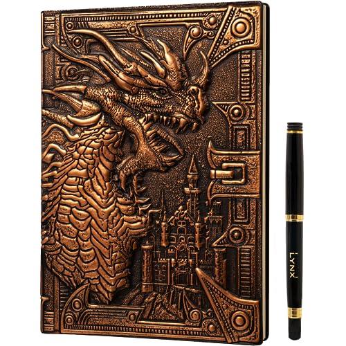 DND Notebook/Taccuino/Diario, 200 Pagine, Copertina in Ecopelle Goffrata con Drago di Bronzo 3D, con Penna, Ideale per Dungeons & Dragons/D&D/GDR/RPG, Regalo Nerd Fantasy DM e Giocatori, Uomini/Donne